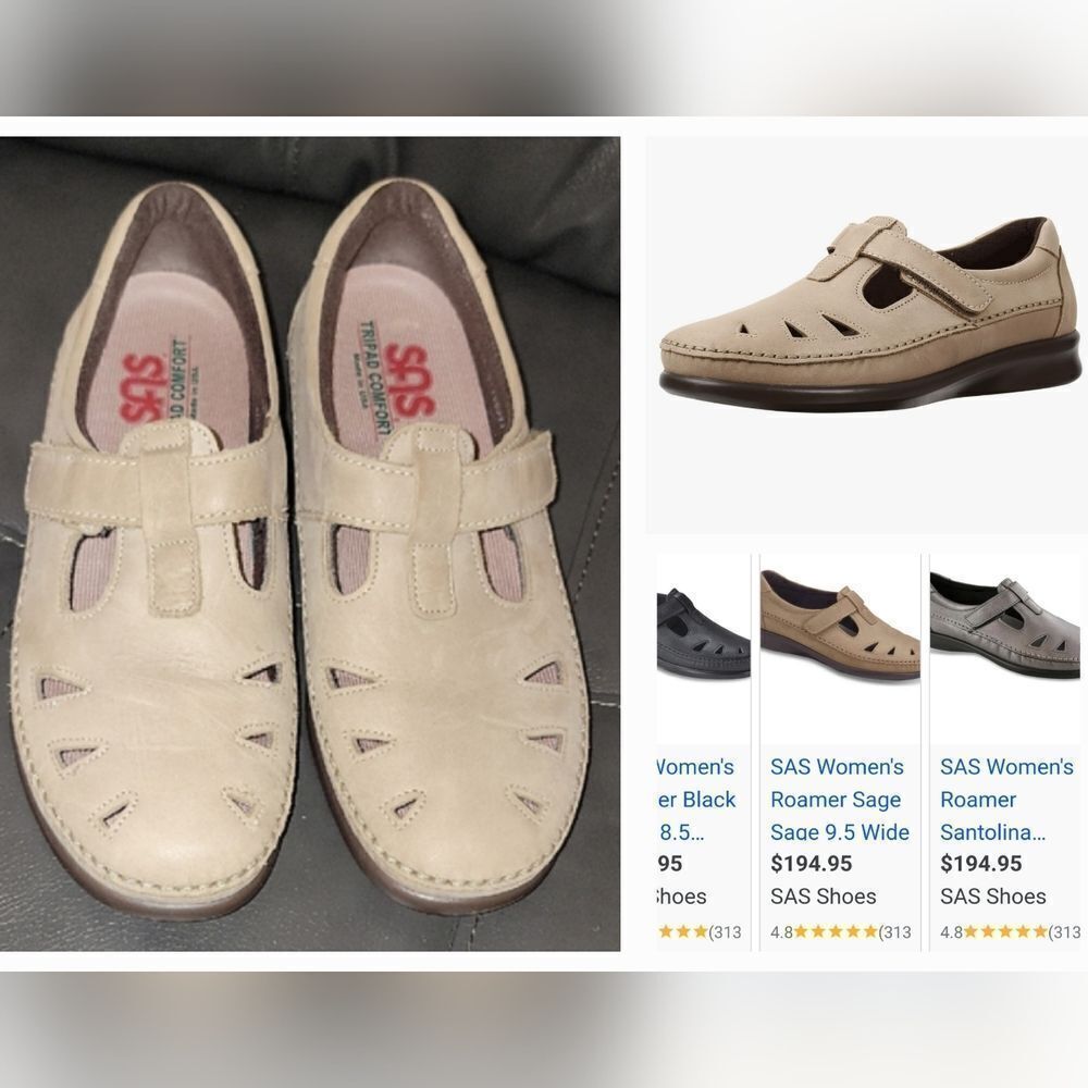 SAS Roamer Tan EZ T Strap Leather Women Walking Shoes Comfort Loafers Size 9.5